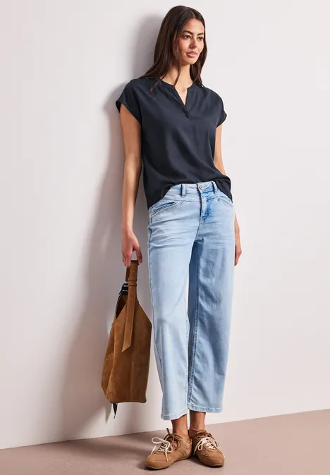 Dropped Shoulder Bluse mit Split Neck shadowed navy