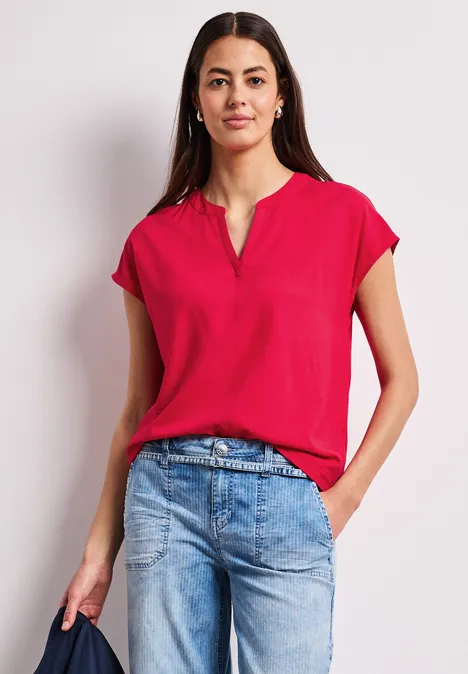 Dropped Shoulder Bluse mit Split Neck salsa red Dropped Shoulder Bluse mit Split Neck salsa red