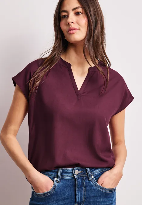 Dropped Shoulder Bluse mit Split Neck truffle red Dropped Shoulder Bluse mit Split Neck truffle red