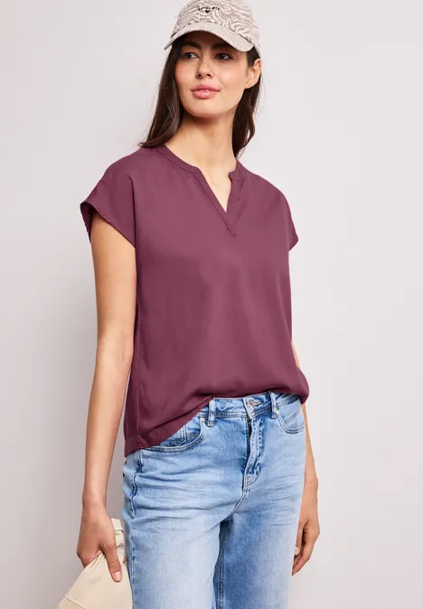 Dropped Shoulder Bluse mit Split Neck dark clouded blush