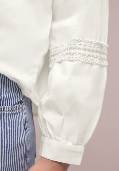 Langarm Bluse mit Crochetdetails off white Langarm Bluse mit Crochetdetails off white