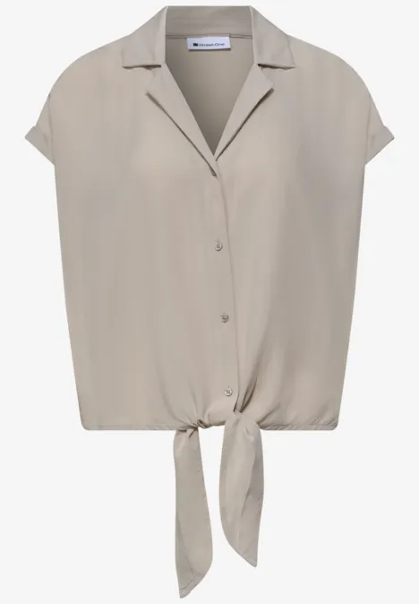 Blouse met overhangende schouders en bowlingkraag timeless beige