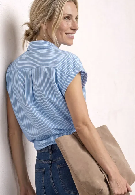 Dropped Shoulder Bluse mit Bowling-Kragen original blue Dropped Shoulder Bluse mit Bowling-Kragen original blue