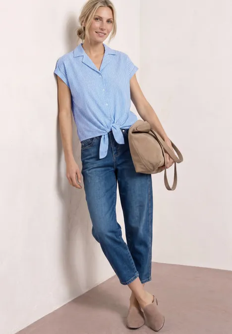 Dropped Shoulder Bluse mit Bowling-Kragen original blue Dropped Shoulder Bluse mit Bowling-Kragen original blue