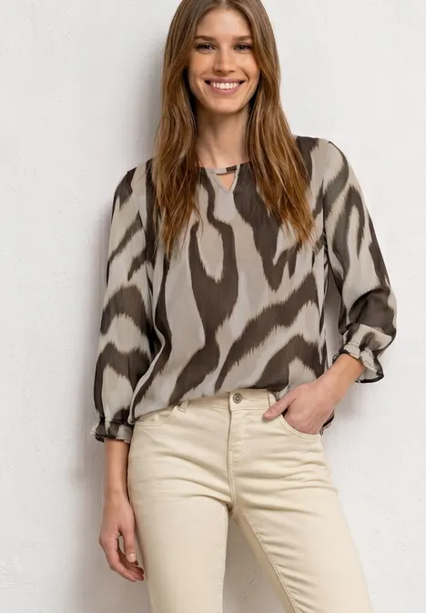 3/4-Arm Bluse mit Rundhals aus Chiffon espresso brown