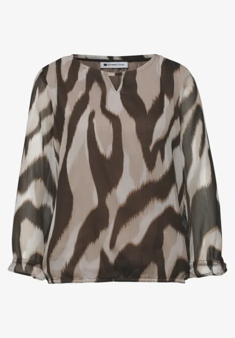 3/4-Arm Bluse mit Rundhals aus Chiffon espresso brown