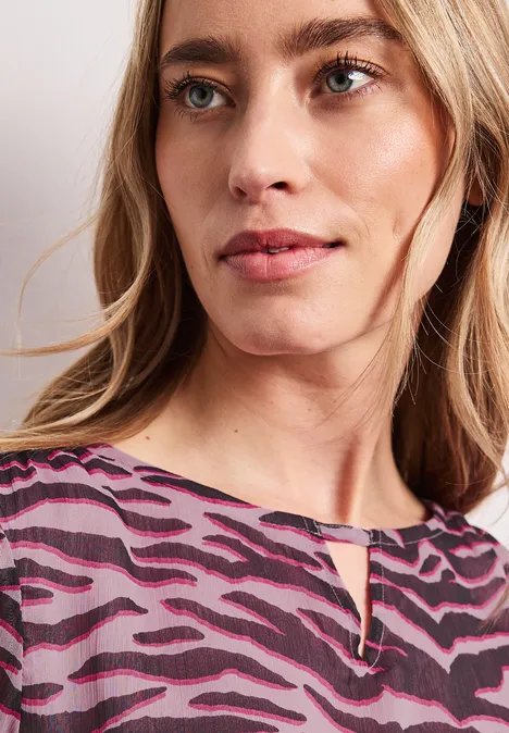 3/4-mouwen blouse met ronde hals in chiffon minimal rose