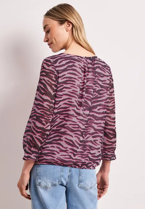 3/4-mouwen blouse met ronde hals in chiffon minimal rose