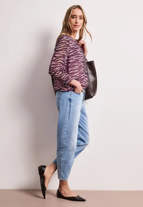 3/4-mouwen blouse met ronde hals in chiffon minimal rose