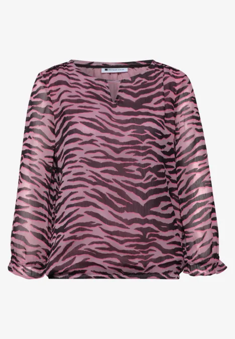 3/4-mouwen blouse met ronde hals in chiffon minimal rose