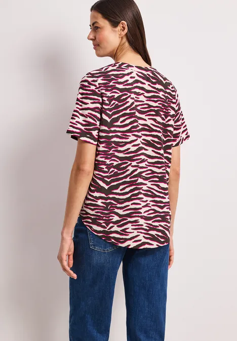Kurzarm Bluse mit Split Neck und Print minimal rose Kurzarm Bluse mit Split Neck und Print minimal rose