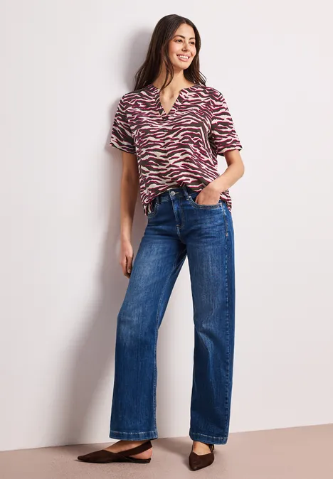 Kurzarm Bluse mit Split Neck und Print minimal rose Kurzarm Bluse mit Split Neck und Print minimal rose