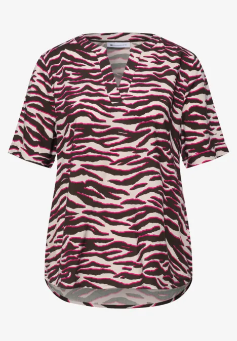 Kurzarm Bluse mit Split Neck und Print minimal rose Kurzarm Bluse mit Split Neck und Print minimal rose