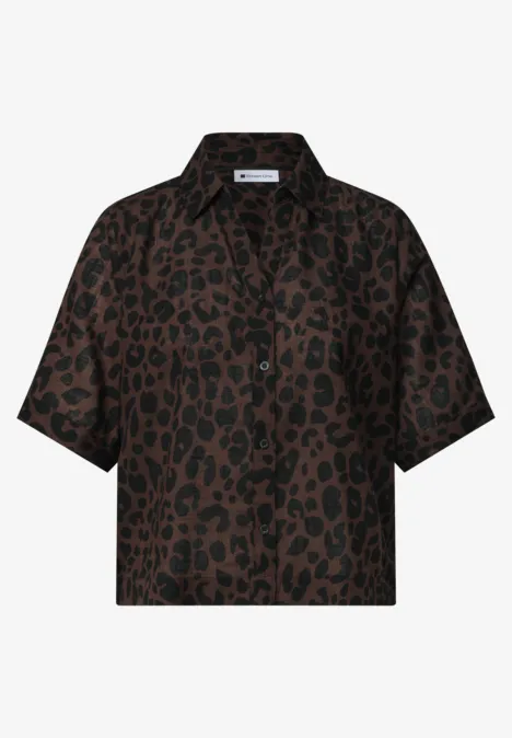 Chemise manches courtes motif léopard brun