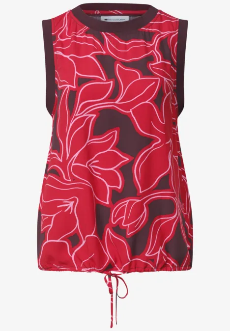 Blusentop mit Rundhals und Tape-Detail salsa red Rotes ärmelloses Oberteil mit großem floralen Muster und Kordelzug am Saum.