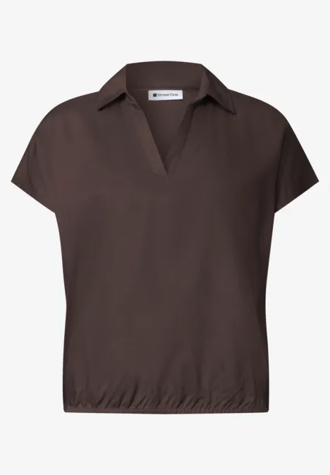 Chemisier à col chemise et ourlet élastiqué espresso brown Haut marron foncé à manches courtes, col V et ourlet élastique