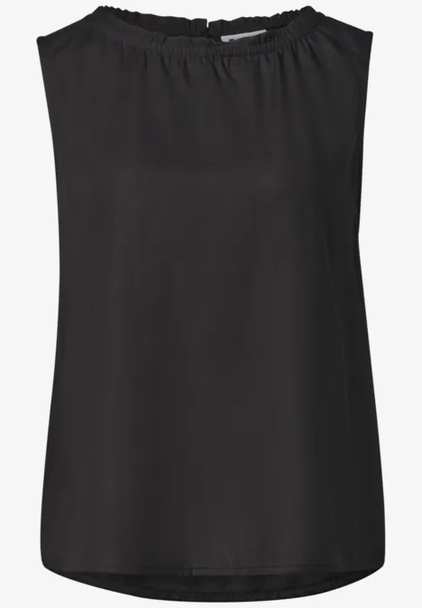 Blouse met gerimpelde ronde hals Black Schwarze ärmellose Bluse mit Rundhalsausschnitt