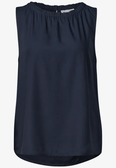 Blouse met gerimpelde ronde hals darkest blue Ärmelloses, dunkelblaues Top mit gerafftem Rundhalsausschnitt.