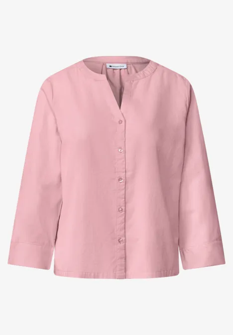 Leichtes, rosa Leinenhemd mit Stehkragen und Knopfleiste