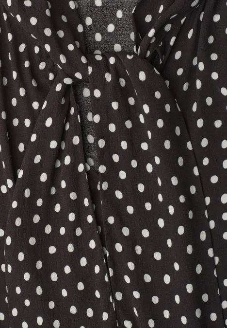 Langarm Bluse mit Schleifendetail black coffee Schwarz-weißer, gepunkteter Stoff mit Knoten, vermutlich Teil eines Kleidungsstücks.