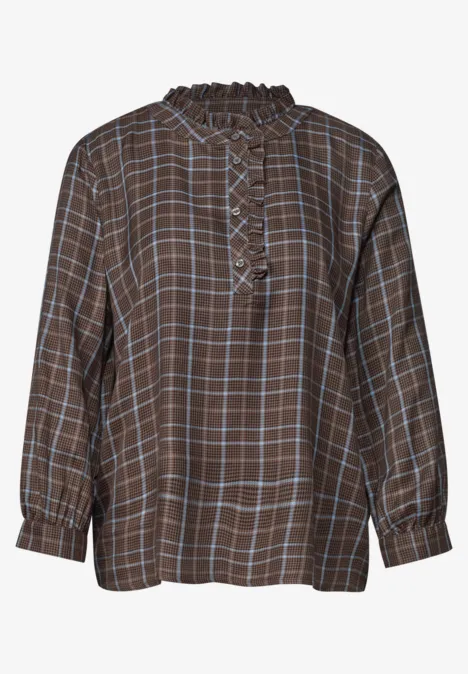 Langarm Bluse mit Rüschendetails silk brown Braunes, kariertes Langarmhemd mit Schnürdetail am Ausschnitt.