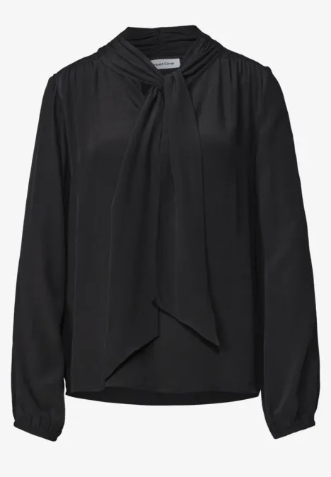 Langarm Bluse mit Schleifendetail Black Schwarze Bluse mit langen Ärmeln und elegantem Schleifenkragen.