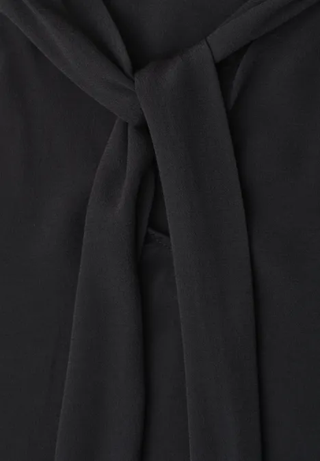 Langarm Bluse mit Schleifendetail Black Schwarzer Stoff, kunstvoll zu einem Knoten drapiert