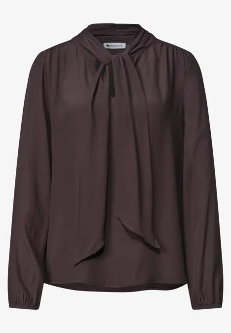 Blouse met lange mouwen en strikdetail ruby vine Dunkelbraune, langärmelige Bluse mit locker sitzendem Schleifenkragen.