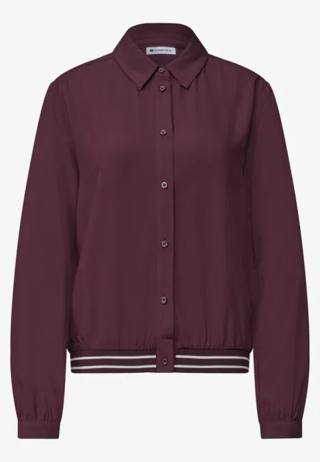 Overhemd met lange mouwen en elastische zoom rustic rouge Dunkellila leichte Hemdjacke mit gestreiftem Bund und Manschetten, Knopfleiste und Hemdkragen.