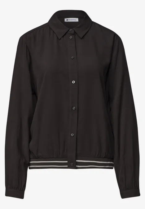 Overhemd met lange mouwen en elastische zoom black coffee Schwarze Blouson-Jacke mit Hemdkragen, Knopfleiste und gestreiftem Saum