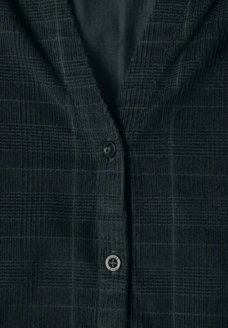 Cardigan gris foncé à motif Prince-de-Galles discret, fermeture à boutons.