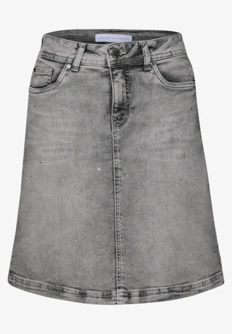 Jeansrock mit Schmucksteinen Light Grey Washed