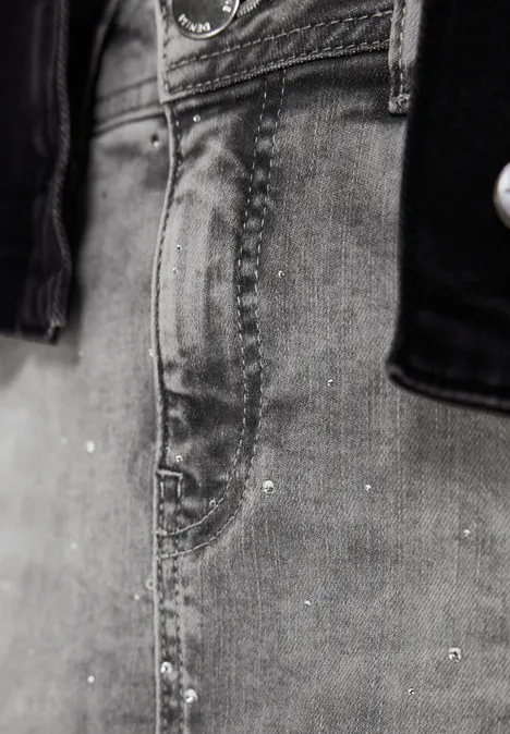 Jeansrock mit Schmucksteinen Light Grey Washed