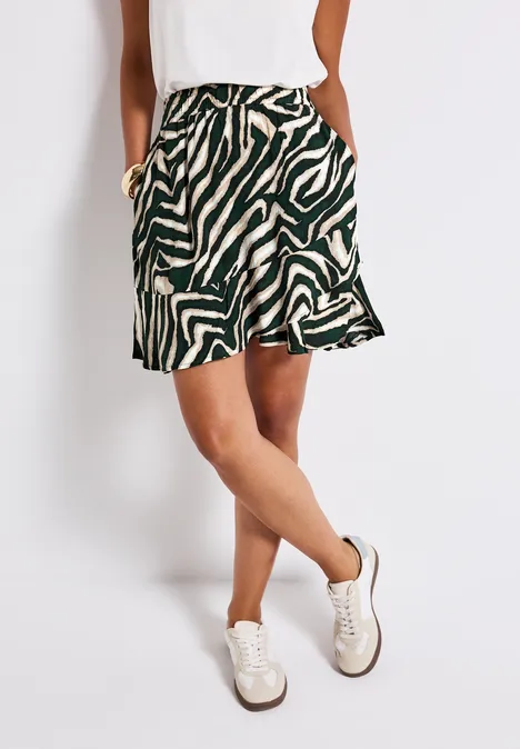 Gemusterter Skort mit Volant pine grove green
