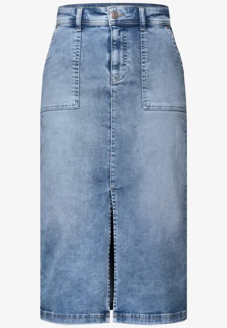 Jeansrock mit Schlitz light blue random wash