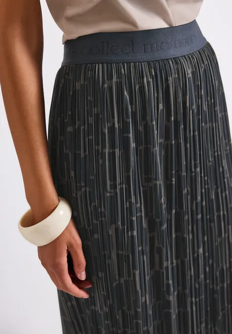 Mesh Plissée Rock mit Print deepwater blue