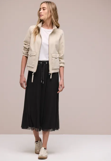 Jupe midi en mesh à structure plissée Black