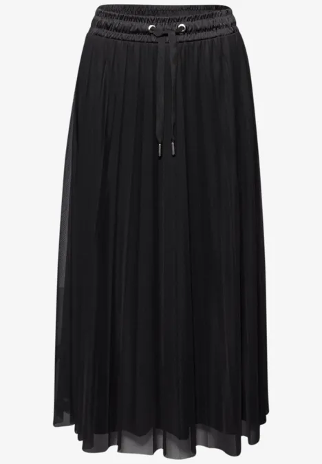 Jupe midi en mesh à structure plissée Black