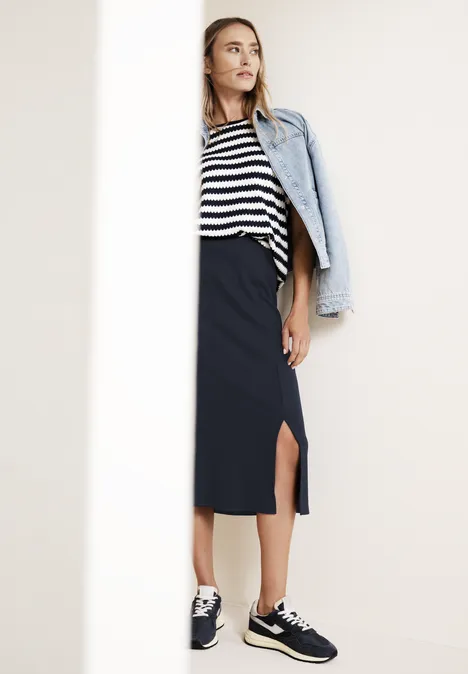 Midi-Rock in Rippstruktur shadowed navy