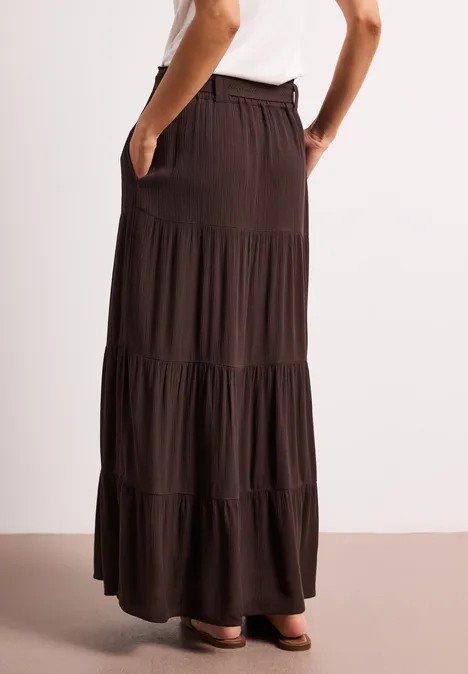 Maxi-Rock mit Volants und Gürteldetail espresso brown
