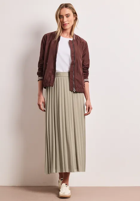 Midi-rok van mesh met een geplooide textuur timeless beige