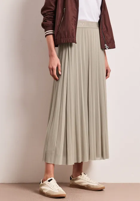 Midi-rok van mesh met een geplooide textuur timeless beige