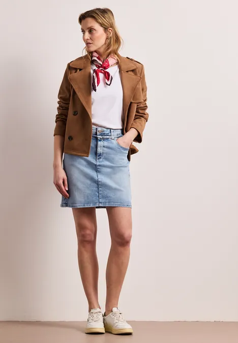 Knielange denim rok met riemdetail Bleach Random washed