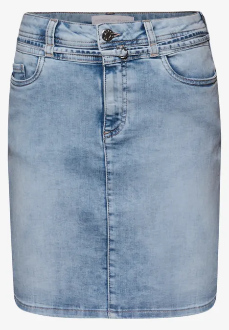 Knielange denim rok met riemdetail Bleach Random washed