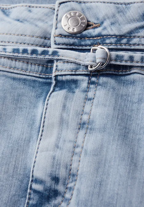 Knielange denim rok met riemdetail Bleach Random washed