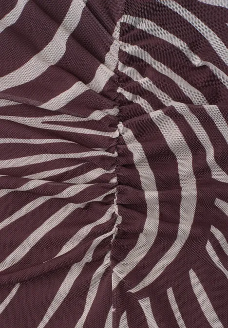 Midi-Rock aus Mesh mit Print rustic rouge Braun-weiß gestreifter Stoff mit radialem Muster, in der Mitte gerafft