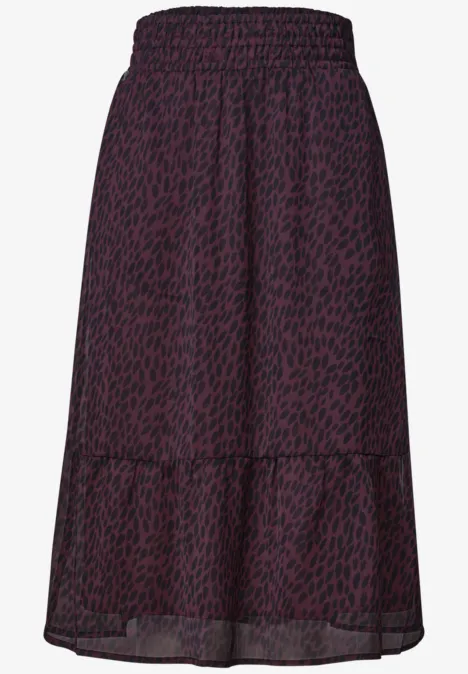 Lila-schwarzer Midirock mit elastischem Bund und zartem Leopardenmuster