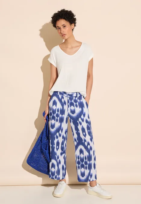 7/8 Print Leinenhose deep water blue