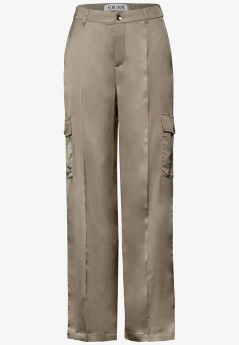 Pantalon look satin coupe classique safari beige