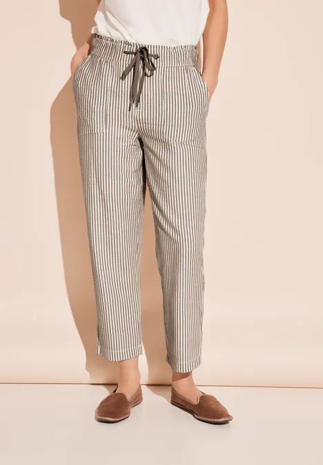 Paperbag Seersucker Hose safari beige